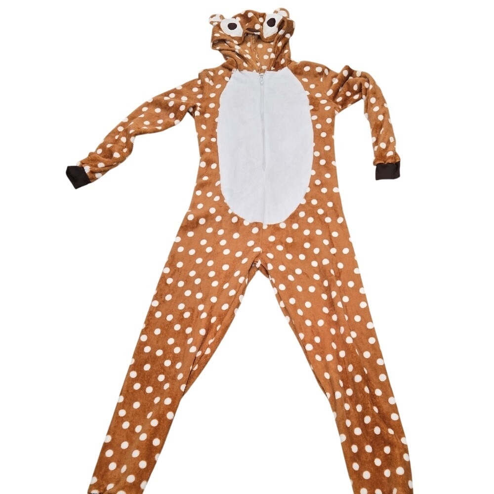 Spirit Deer Pajamas Costume Hooded Adult‎ Size M Brown White Polka Dot